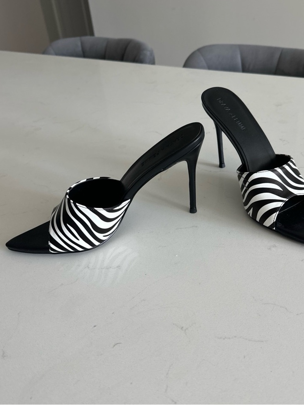 Zebra-Print Black & White Pointed Mule Sandals